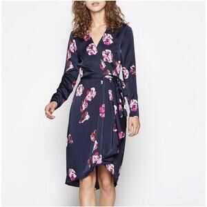 JOIE Floral Wrap Dress Size M Midnight Navy Blue Pink Miltona MSRP $398 NEW NWT